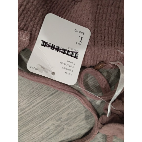 Free People Mauve Smocked Square Neck Puff Sleeve Mini Dress Size L - Picture 7 of 10